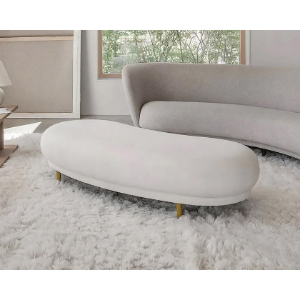 HMR Modern Curved Bench with Velvet Upholstered - White