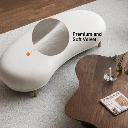 HMR Modern Curved Bench with Velvet Upholstered - White