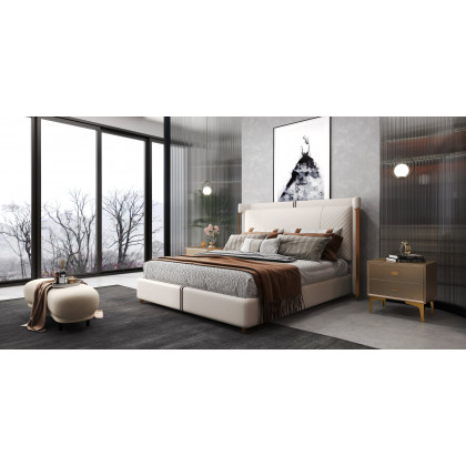 HMR Modern Curved Bench with Velvet Upholstered - White