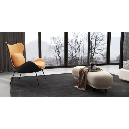 HMR Modern Curved Bench with Velvet Upholstered - White