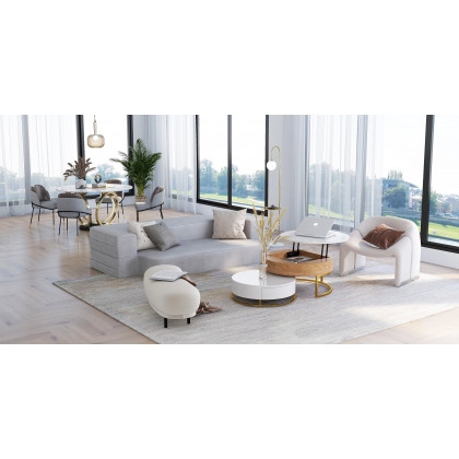 HMR Modern Curved Bench with Velvet Upholstered - White