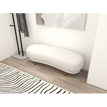 HMR Modern Curved Bench with Velvet Upholstered - White