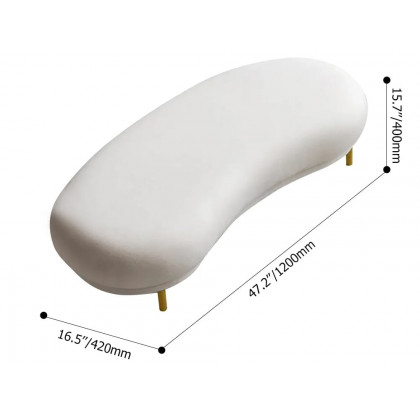 HMR Modern Curved Bench with Velvet Upholstered - White