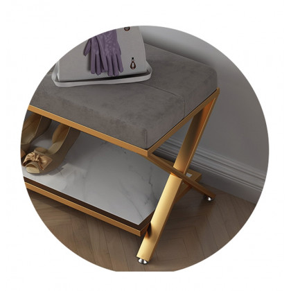 HMR - Velvet Upholstered with X-Shaped Base Entryway Bench with Storage Bed Bench in Gray