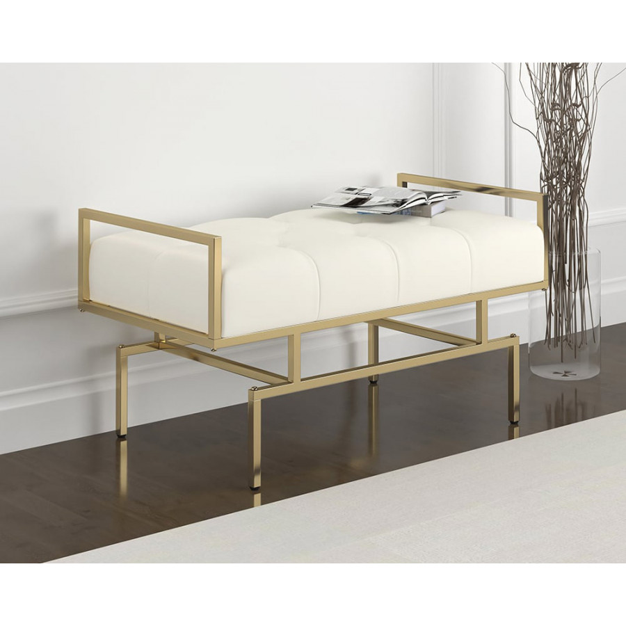 HMR Modern Bench with Leather Upholstered - Beige