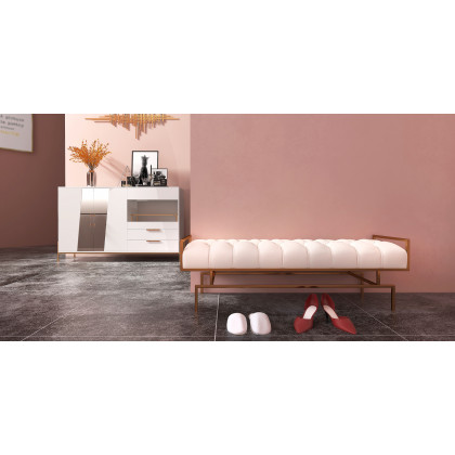 HMR Modern Bench with Leather Upholstered - Beige
