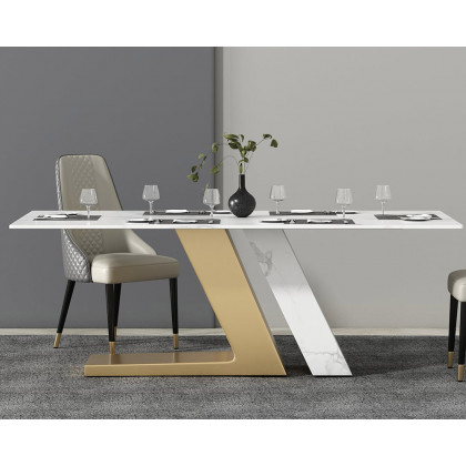 HMR Luxury 71" Rectangle Dining Table for 4-6 People - White/Brushed Gold