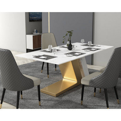 HMR Luxury 71" Rectangle Dining Table for 4-6 People - White/Brushed Gold