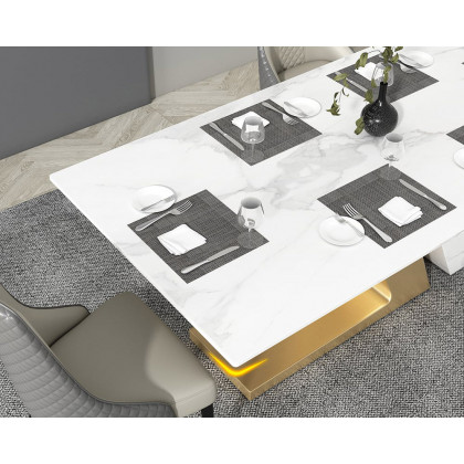 HMR Luxury 71" Rectangle Dining Table for 4-6 People - White/Brushed Gold