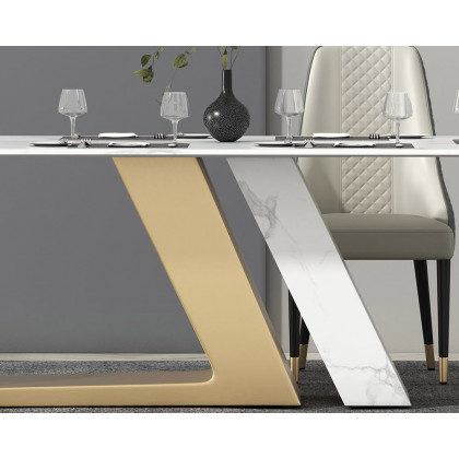 HMR Luxury 71" Rectangle Dining Table for 4-6 People - White/Brushed Gold