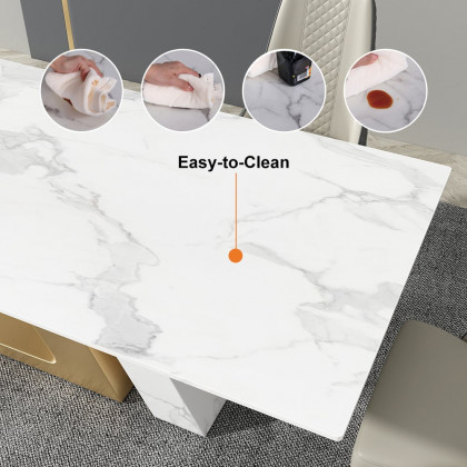 HMR Luxury 71" Rectangle Dining Table for 4-6 People - White/Brushed Gold