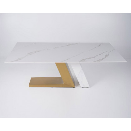 HMR Luxury 71" Rectangle Dining Table for 4-6 People - White/Brushed Gold