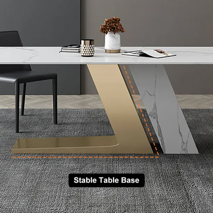 HMR Luxury 71" Rectangle Dining Table for 4-6 People - White/Brushed Gold