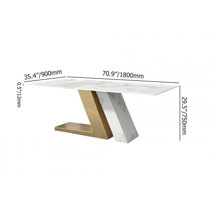 HMR Luxury 71" Rectangle Dining Table for 4-6 People - White/Brushed Gold