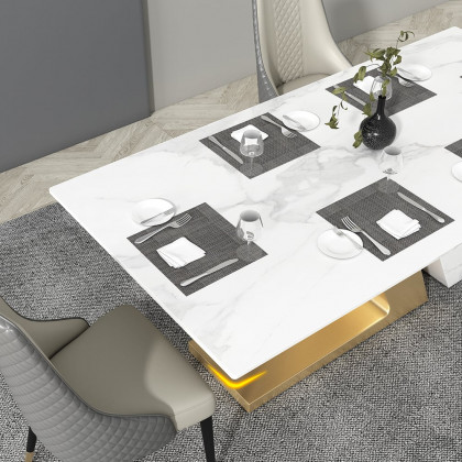 HMR Luxury 63" Rectangle Dining Table for 6-8 People - White/Brushed Gold