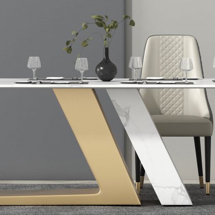 HMR Luxury 63" Rectangle Dining Table for 6-8 People - White/Brushed Gold