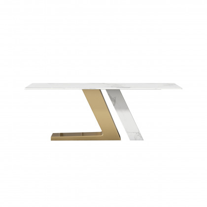 HMR Luxury 63" Rectangle Dining Table for 6-8 People - White/Brushed Gold