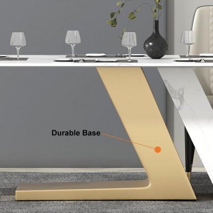 HMR Luxury 63" Rectangle Dining Table for 6-8 People - White/Brushed Gold