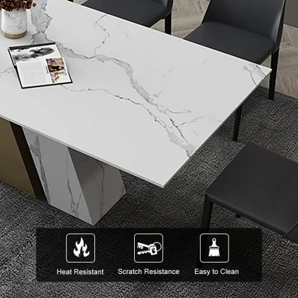 HMR Luxury 63" Rectangle Dining Table for 6-8 People - White/Brushed Gold