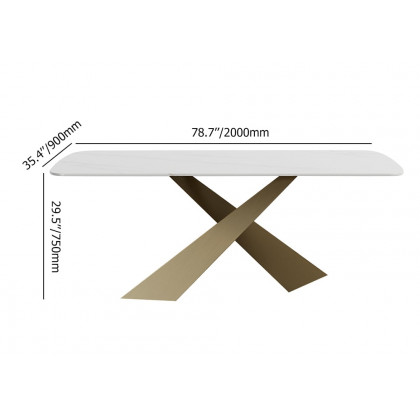HMR Luxury Modern 78.7" Rectangle Dining Table for 6-8 People - White/Antique Brass, Sintered Stone
