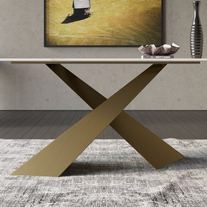 HMR Luxury Modern 70.9" Rectangle Dining Table for 4-6 People - White/Antique Brass, Sintered Stone