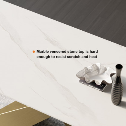 HMR Luxury Modern 70.9" Rectangle Dining Table for 4-6 People - White/Antique Brass, Sintered Stone