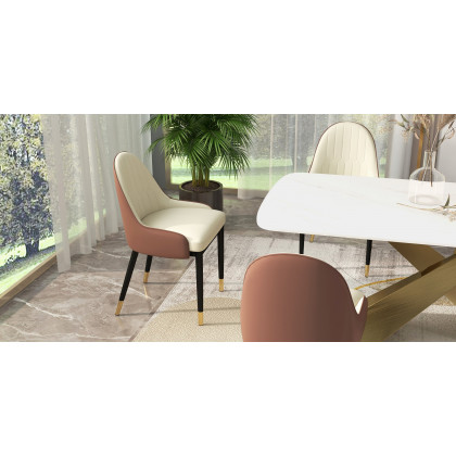 HMR Luxury Modern 70.9" Rectangle Dining Table for 4-6 People - White/Antique Brass, Sintered Stone