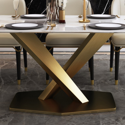 HMR - White Marble Rectangular Dining Table in 63"L