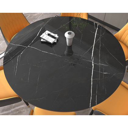 HMR Affordable Luxury Modern Round Sintered Stone Dining Table - Black, 53.1" (Seats 4-6 People)