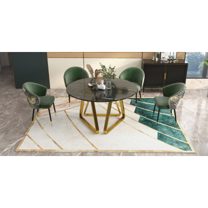 HMR Affordable Luxury Modern Round Sintered Stone Dining Table - Black, 53.1" (Seats 4-6 People)
