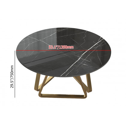 HMR Affordable Luxury Modern Round Sintered Stone Dining Table - Black, 53.1" (Seats 4-6 People)