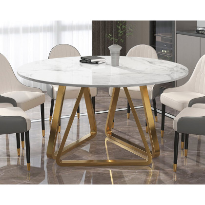HMR Affordable Luxury Modern Round Sintered Stone Dining Table - White, 53.1" (Seats 4-6 People)