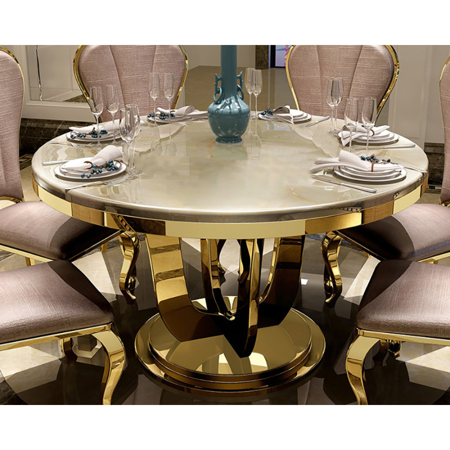 HMR - Round Dining Table with Stainless Steel Base in 47"L, Beige
