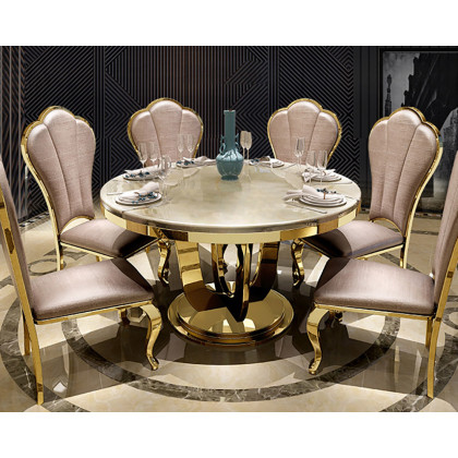 HMR - Round Dining Table with Stainless Steel Base in 47"L, Beige
