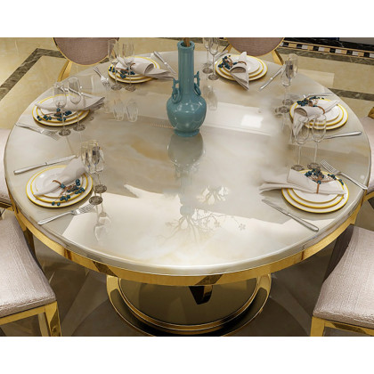 HMR - Round Dining Table with Stainless Steel Base in 47"L, Beige