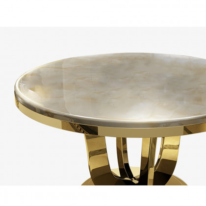 HMR - Round Dining Table with Stainless Steel Base in 47"L, Beige