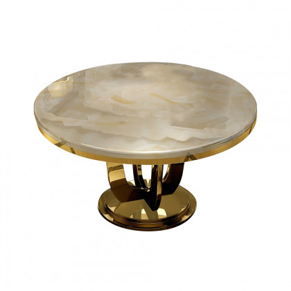 HMR - Round Dining Table with Stainless Steel Base in 47"L, Beige