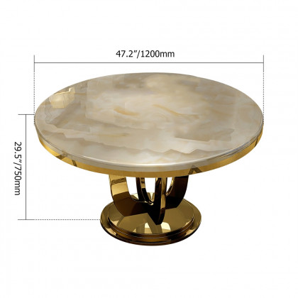 HMR - Round Dining Table with Stainless Steel Base in 47"L, Beige