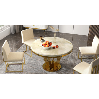 HMR - Round Dining Table with Stainless Steel Base in 47"L, Beige