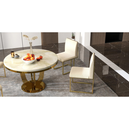 HMR - Round Dining Table with Stainless Steel Base in 47"L, Beige