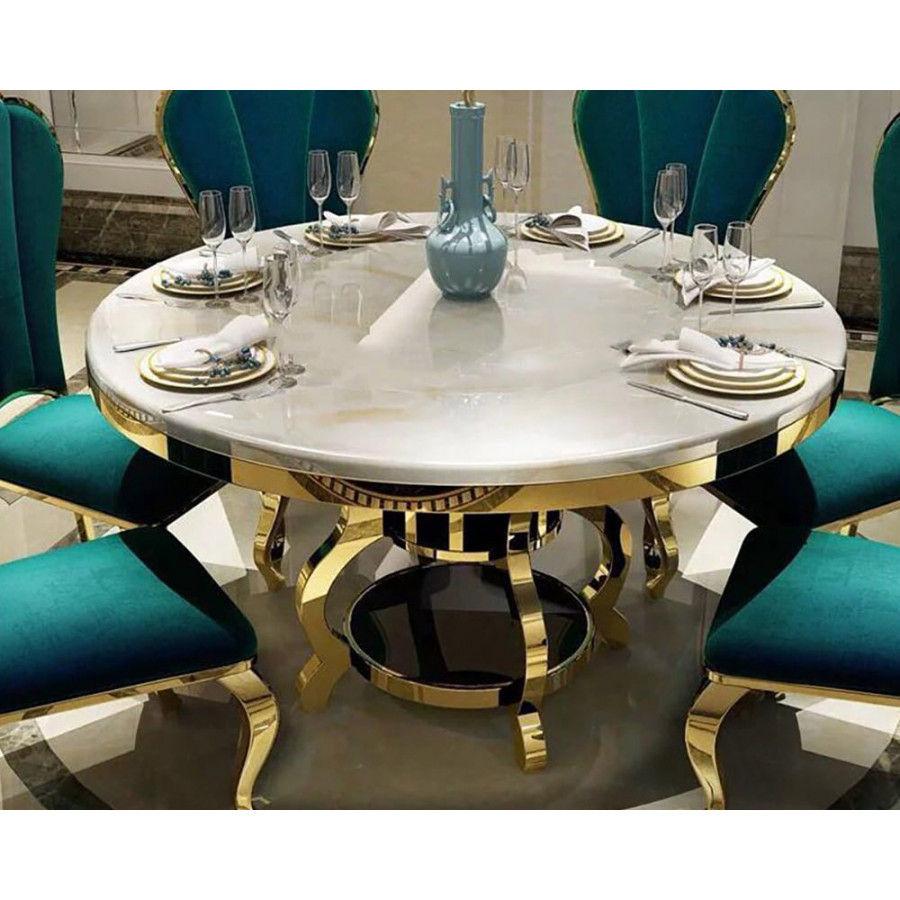 HMR - Round Dining Table with Stainless Steel Pedestal in 51"L, White