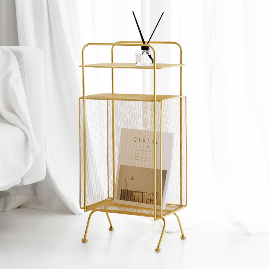 HMR - Mid-Century Rectangular 2-Shelf Bookcase in Gold