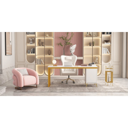 HMR - Mid-Century Rectangular 2-Shelf Bookcase in Gold
