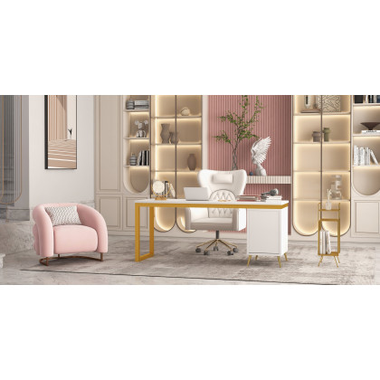 HMR - Mid-Century Rectangular 2-Shelf Bookcase in Gold