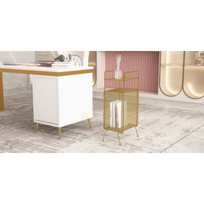 HMR - Mid-Century Rectangular 2-Shelf Bookcase in Gold
