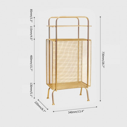 HMR - Mid-Century Rectangular 2-Shelf Bookcase in Gold