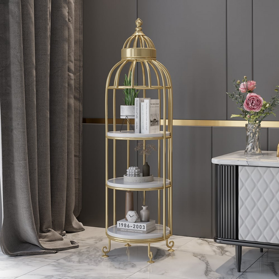 HMR - Bird Cage Shaped Plant Flower Stand in Gold