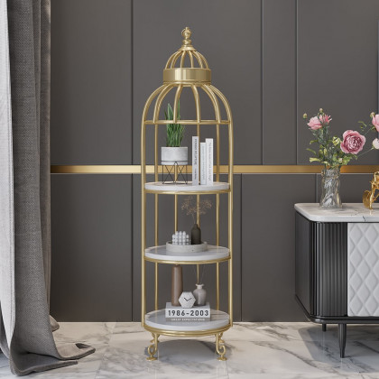 HMR - Bird Cage Shaped Plant Flower Stand in Gold