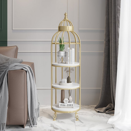 HMR - Bird Cage Shaped Plant Flower Stand in Gold