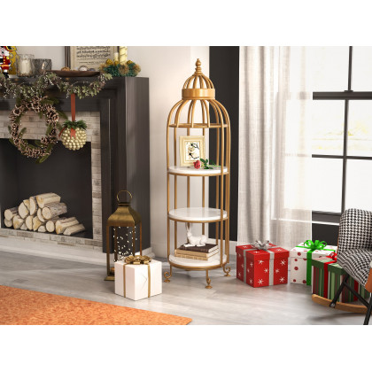 HMR - Bird Cage Shaped Plant Flower Stand in Gold